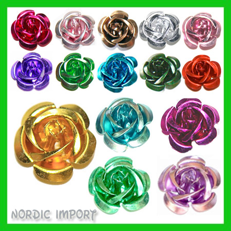 100 Stk. Aluminium Roser 15 mm - Diverse Farger