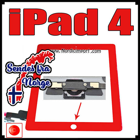 iPad 4 OEM Skjerm m/ ferdig montert hjemknapp & limstriper Rødt