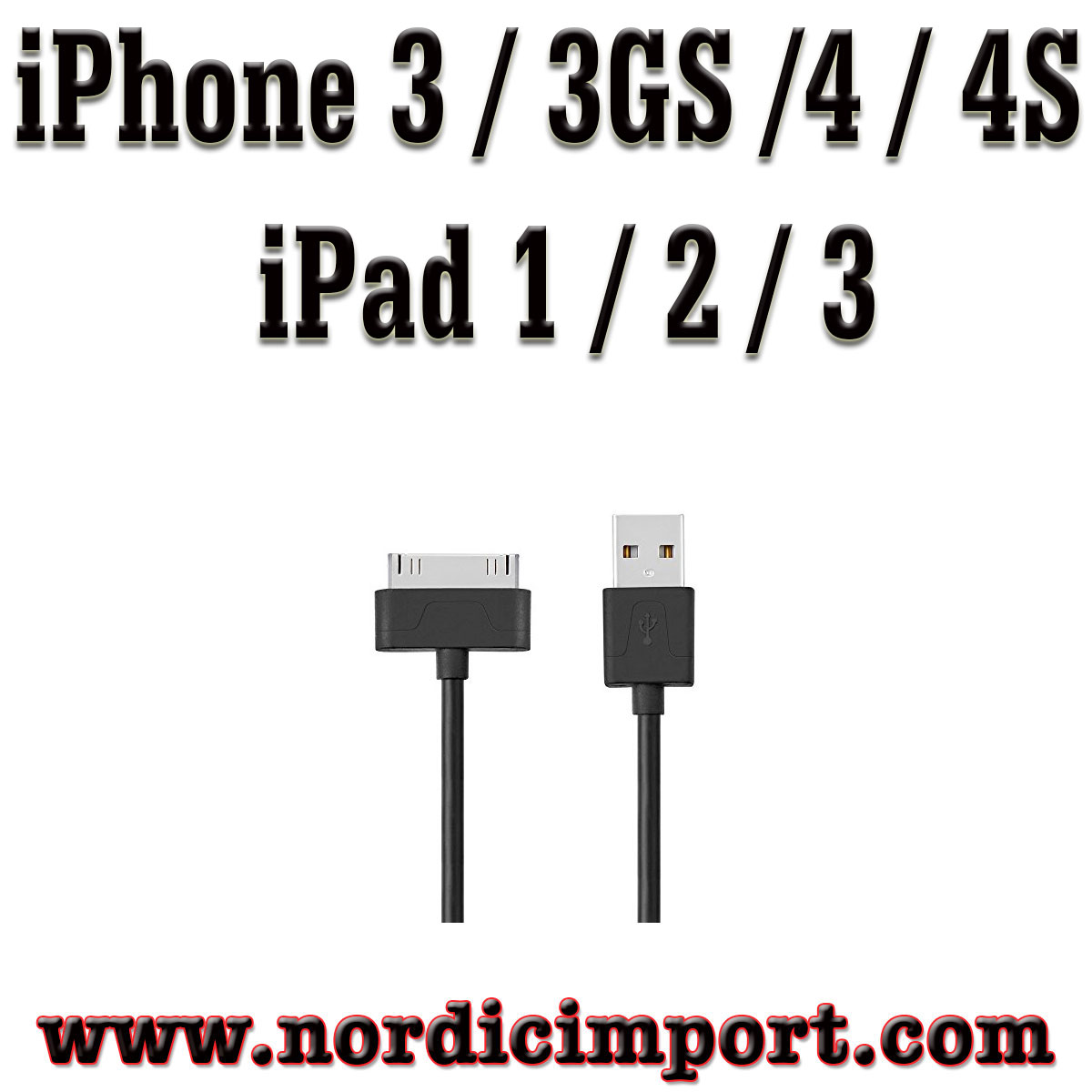 iPhone 4S/4/3GS/3G, iPad 1,2 & 3 og iPod USB ladekabel
