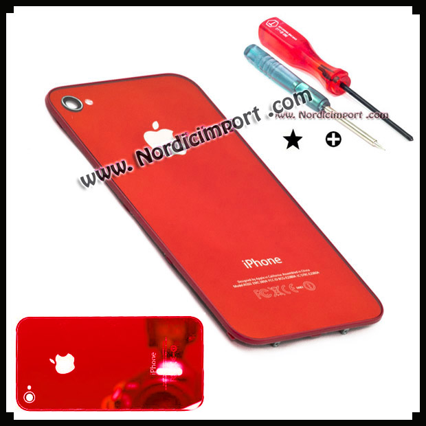 Glass bakdeksel til iphone 4 - R�DT / SPEIL