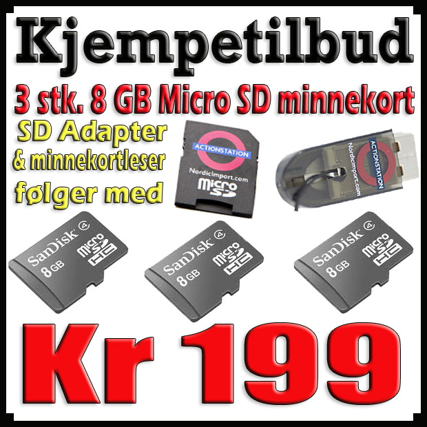 TILBUD - 4 stk. 8GB SD Micro, USB & SD Adapter